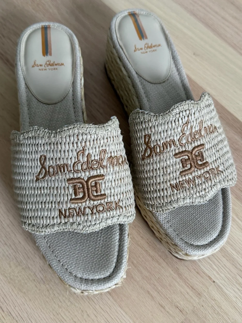 Sam Edelman Camila Espadrille Platform Slide Wedge Sandal Sand Size 10